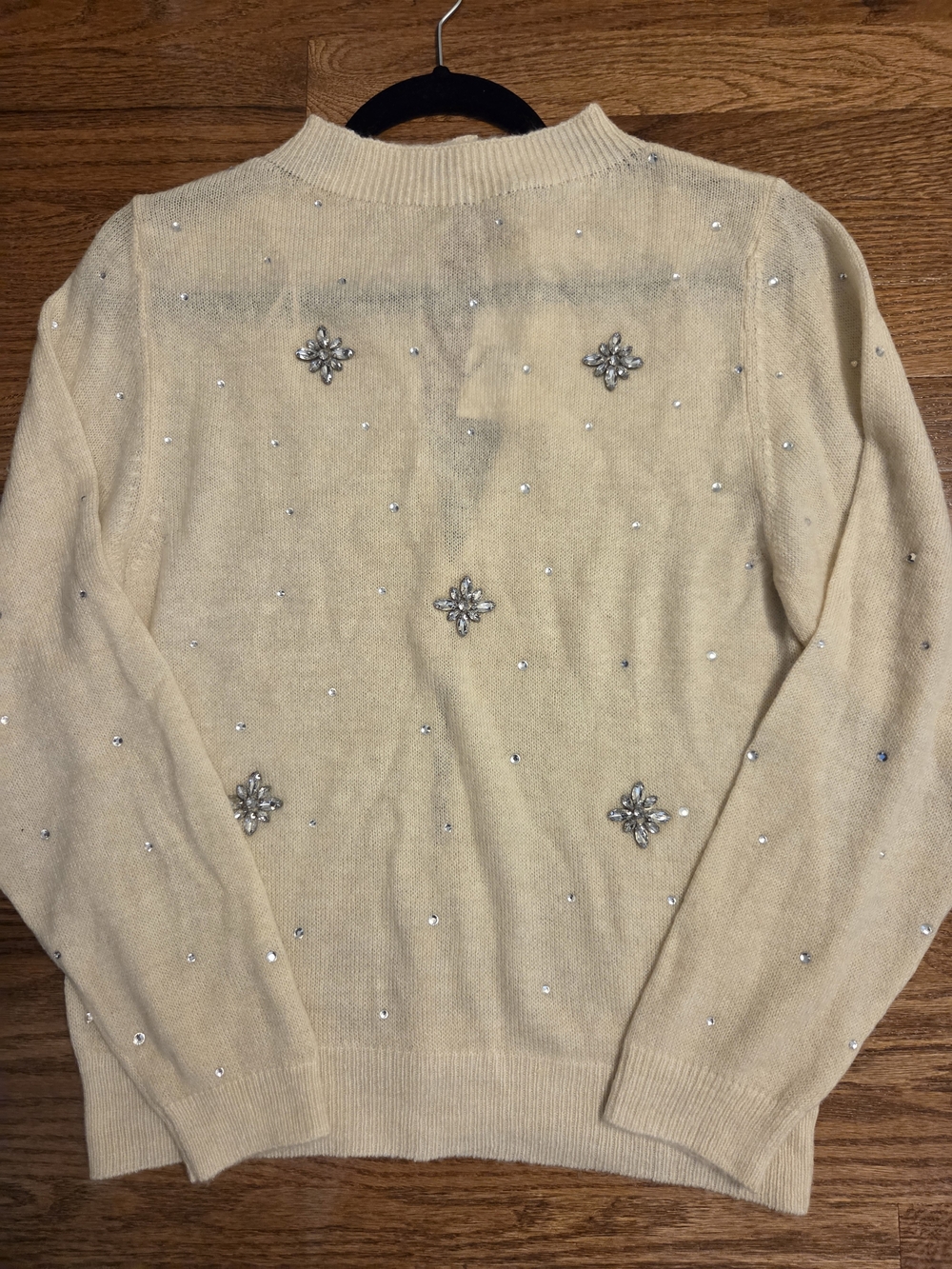 New Zara Cream Embellished Crewneck Sweater, Size Small